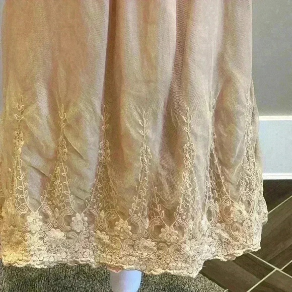 RYU Women's Boho Flowy Mini dress Tan crochet top with lace detailing fairycore - Picture 6 of 13